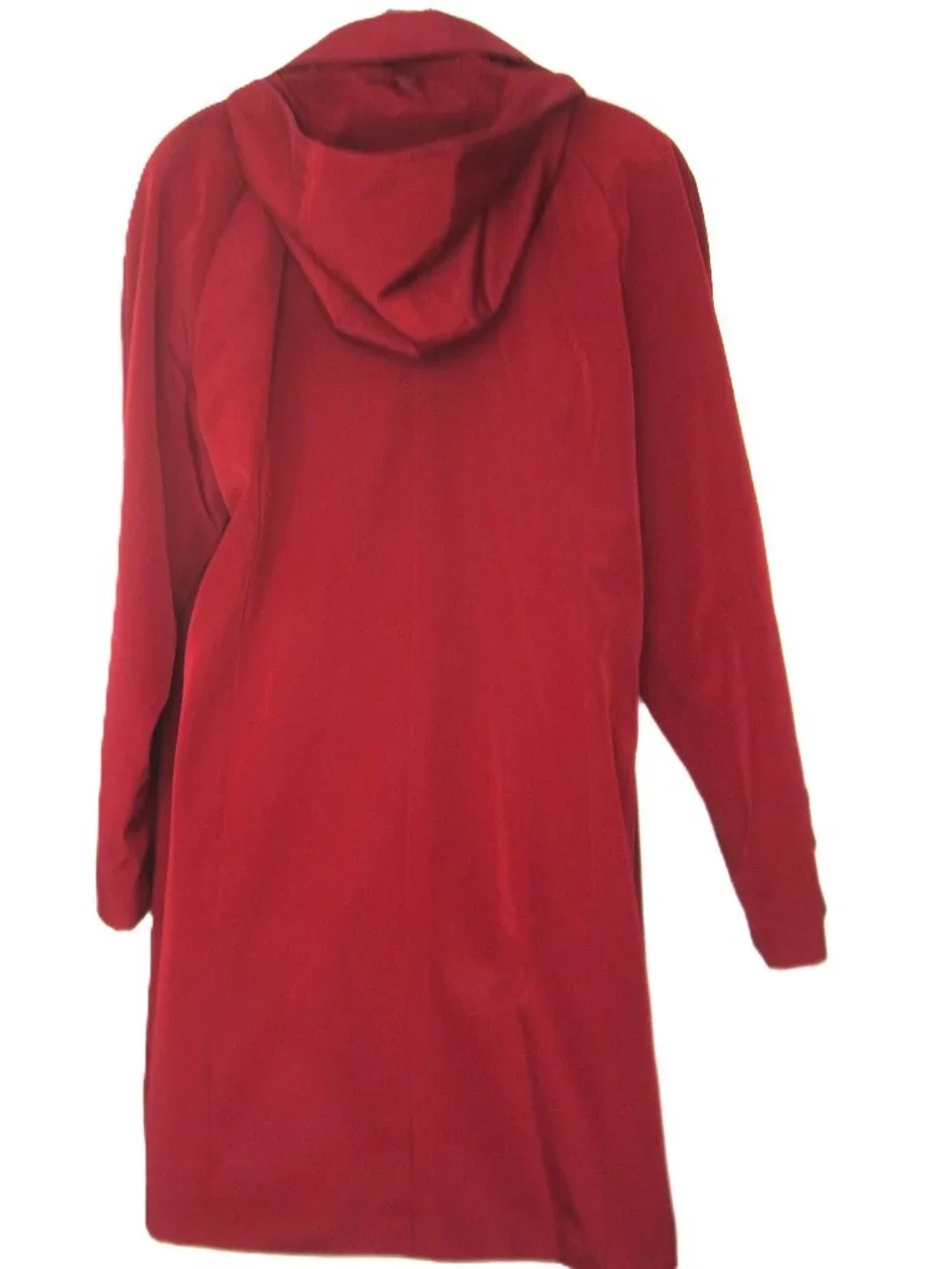 Calvin Klein EUC Size XL Rain Trench Coat Hood Red Polyester Button Long - Picture 5 of 14